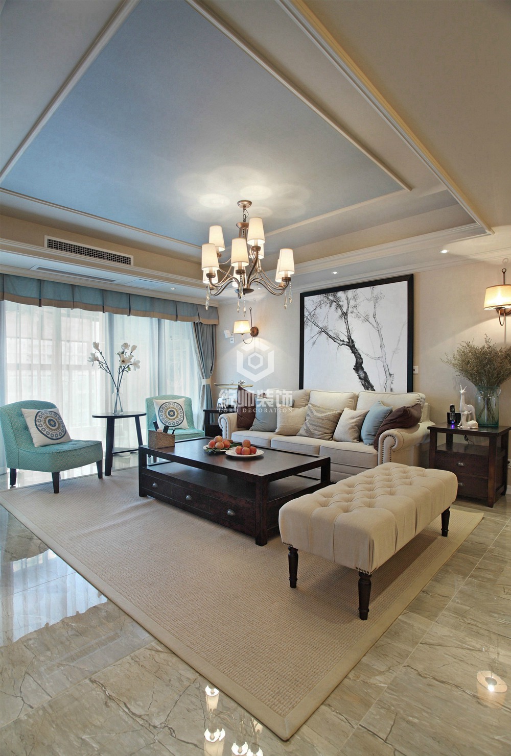 普陀区西江花园250平方美式风格复式客厅装修效果图