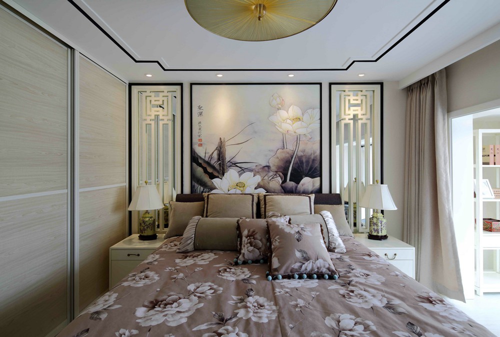 松江区仁恒国际花园160平方新中式风格复式卧室装修效果图