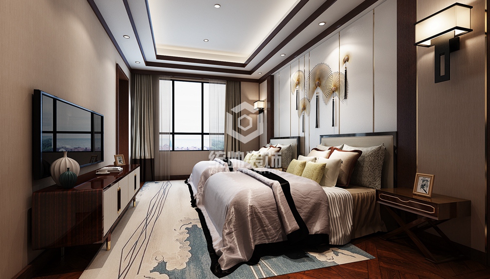 宝山区逸翠园-御玺635平方新中式风格别墅卧室装修效果图