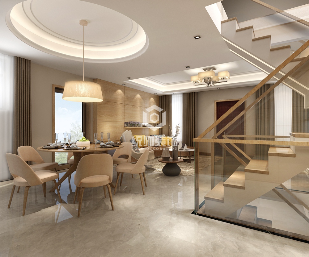 宝山区远洋香奈150平方现代简约风格复式客厅装修效果图