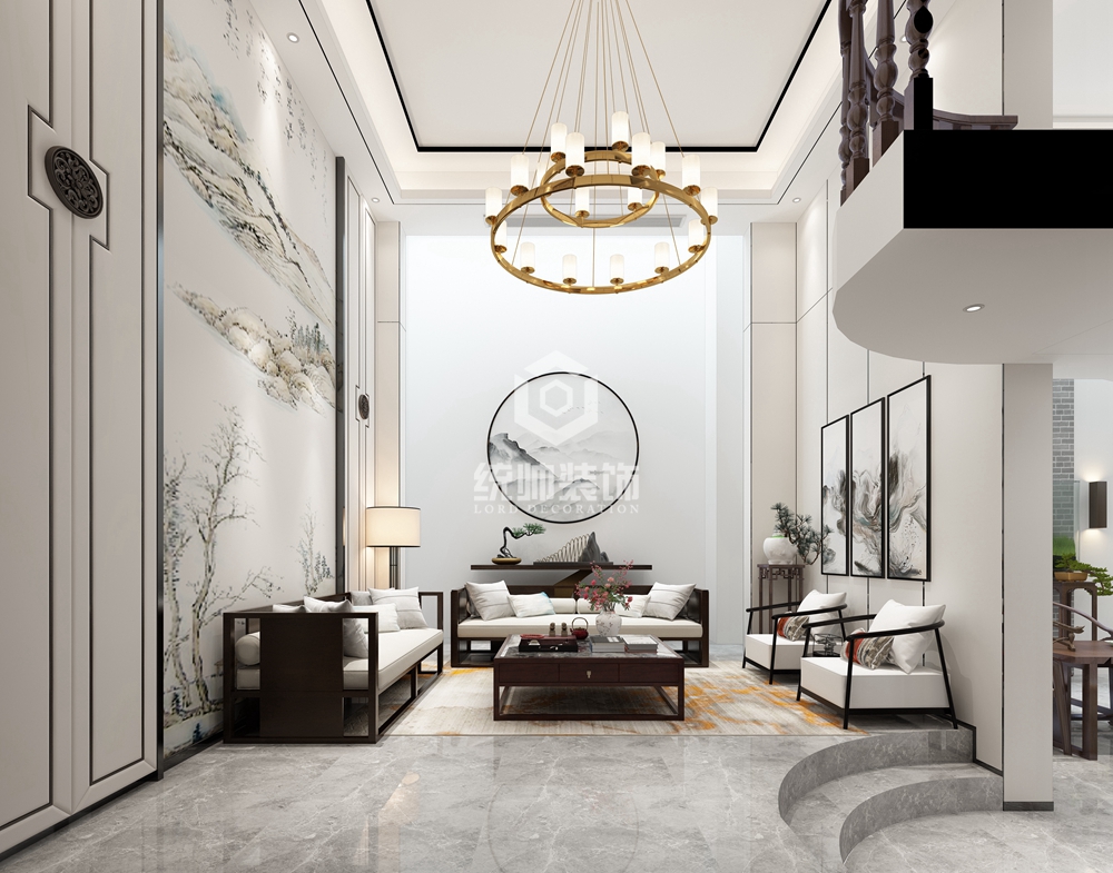 宝山区泰禾红御90平方新中式风格复式客厅装修效果图