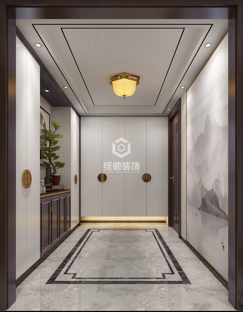 宝山区泰禾红御90平方新中式风格复式走廊装修效果图