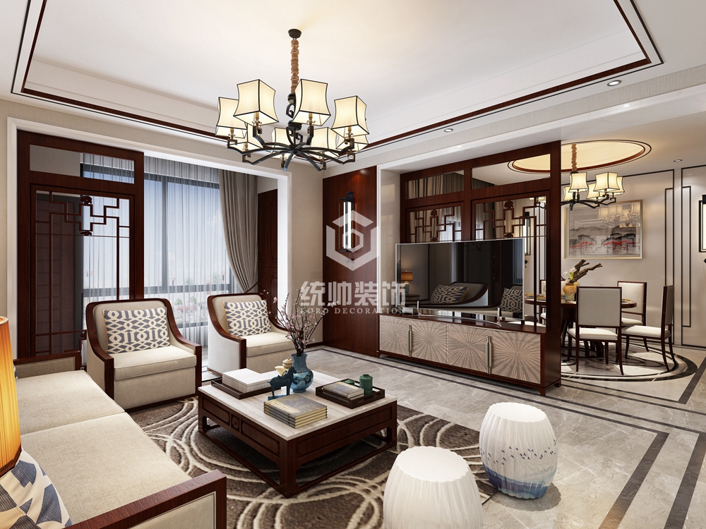 宝山区招商海德名门174平方新中式风格复式客厅装修效果图
