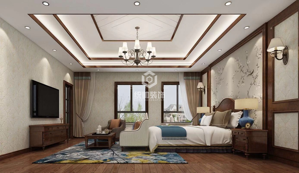 徐汇区正荣国领450平方美式风格别墅卧室装修效果图