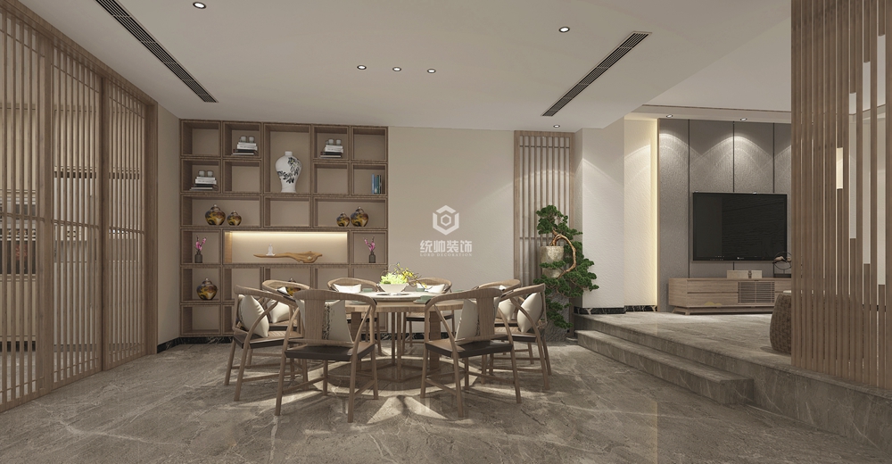 青浦区朱家角一号280平方新中式风格复式餐厅装修效果图