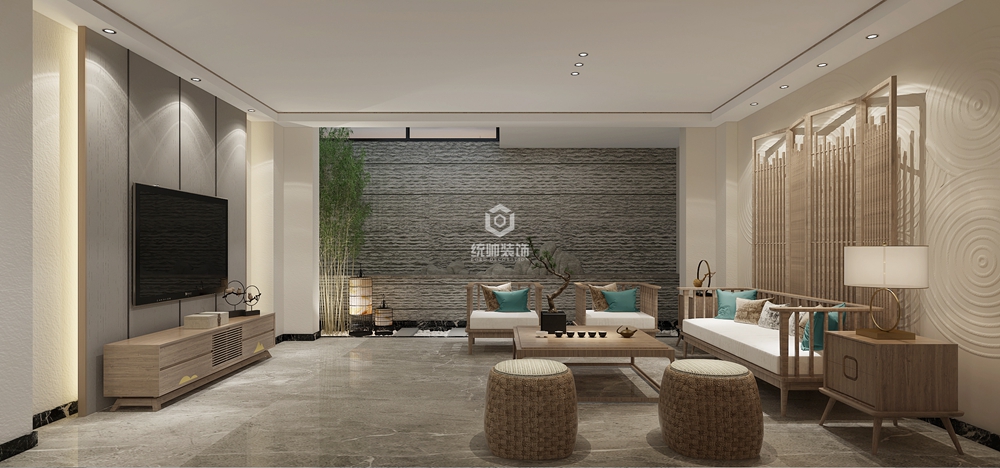 青浦区朱家角一号280平方新中式风格复式休闲室装修效果图