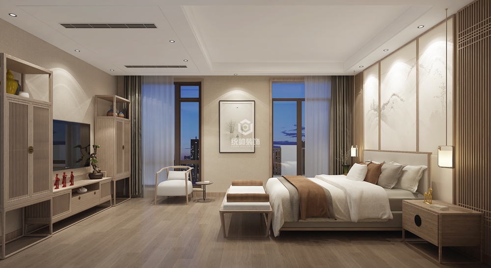 青浦区朱家角一号280平方新中式风格复式卧室装修效果图