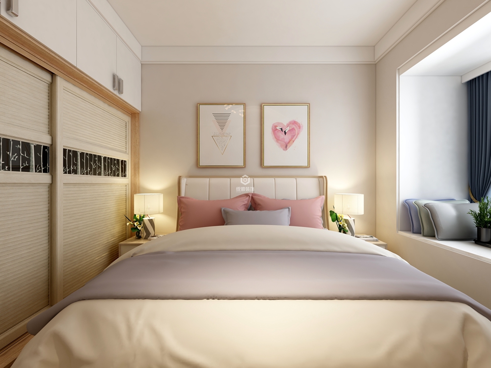 宝山区中环国际三期92平方北欧风格两室两厅卧室装修效果图