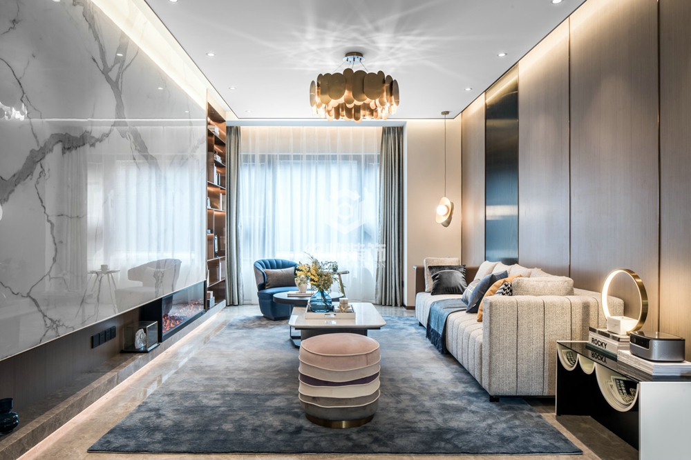 浦东新区汤臣高尔夫公寓87平方现代简约风格两室两厅客厅装修效果图