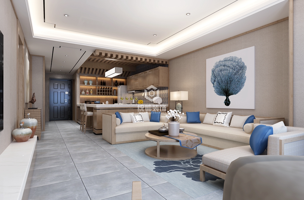 宝山区中环国际公寓135平方新中式风格复式客厅装修效果图