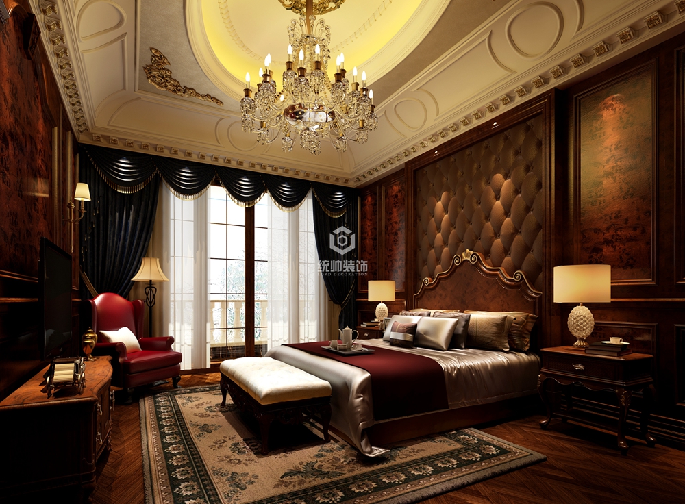 闵行区西郊庄园1200平方美式风格别墅卧室装修效果图