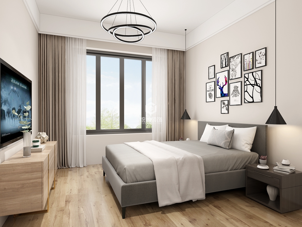 嘉定区摩登都市213平方北欧风格复式卧室装修效果图