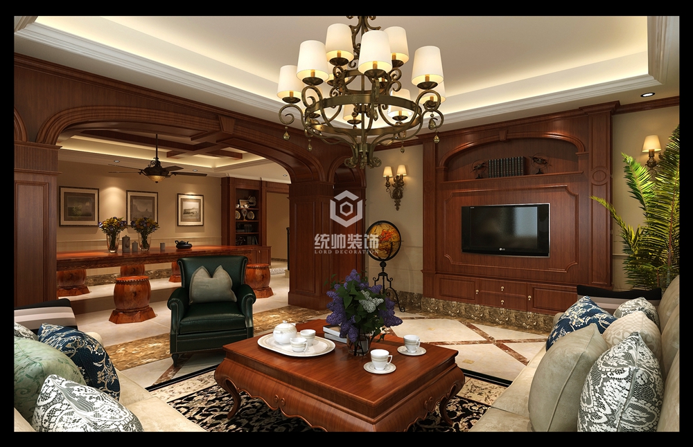 青浦区上海西郊公馆430平方美式风格别墅休闲室装修效果图