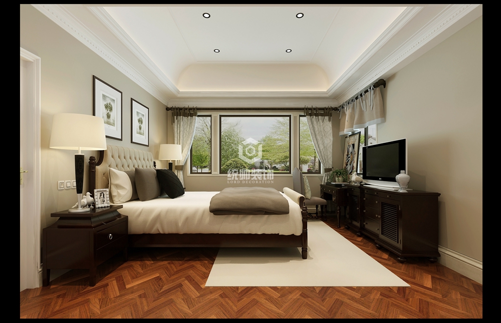 青浦区上海西郊公馆430平方美式风格别墅卧室装修效果图