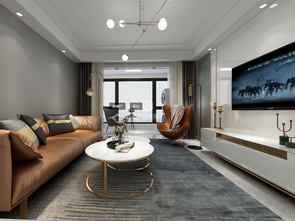宝山区中环国际125平方轻奢风格三室两厅客厅装修效果图