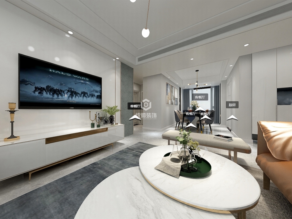 宝山区中环国际125平方轻奢风格三室两厅客厅装修效果图