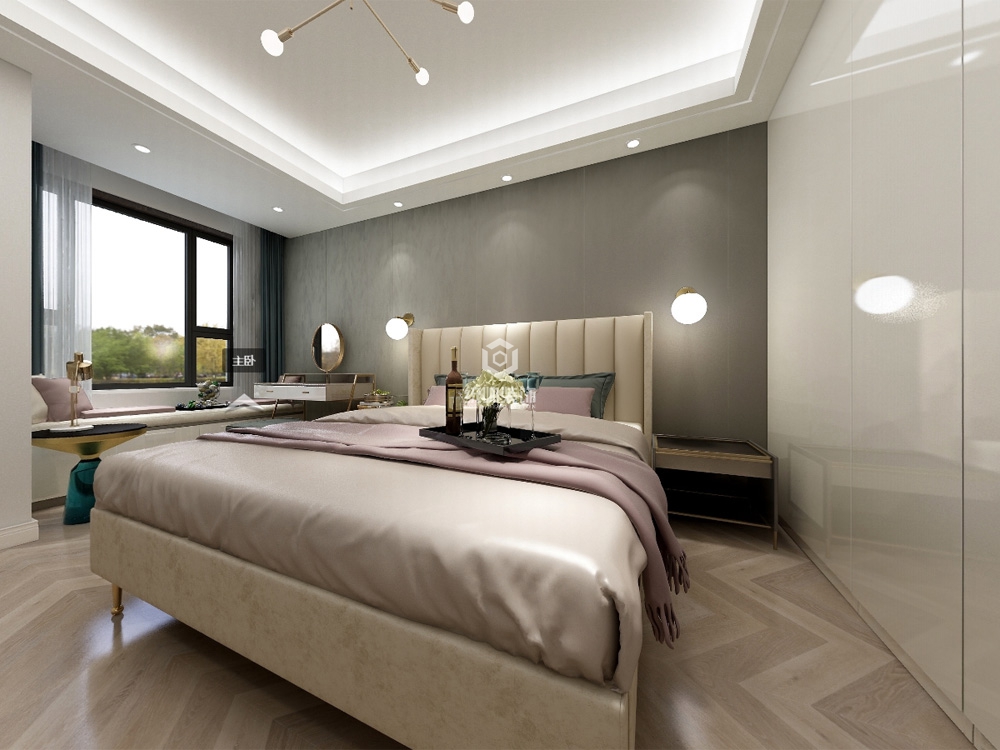 宝山区中环国际125平方轻奢风格三室两厅卧室装修效果图