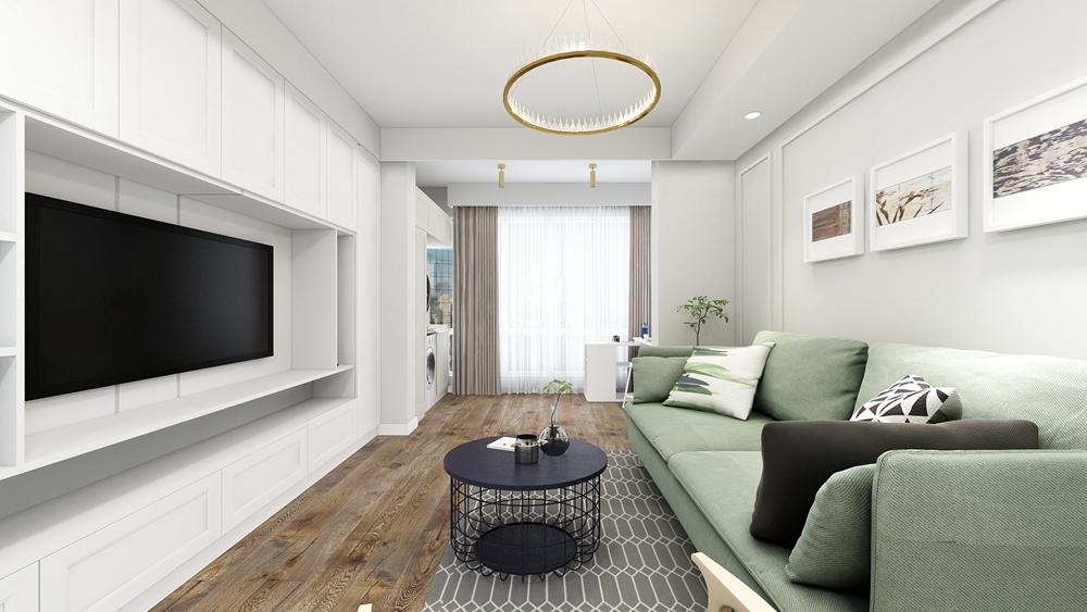 寶山區中環國際公寓96平美式客廳裝修效果圖