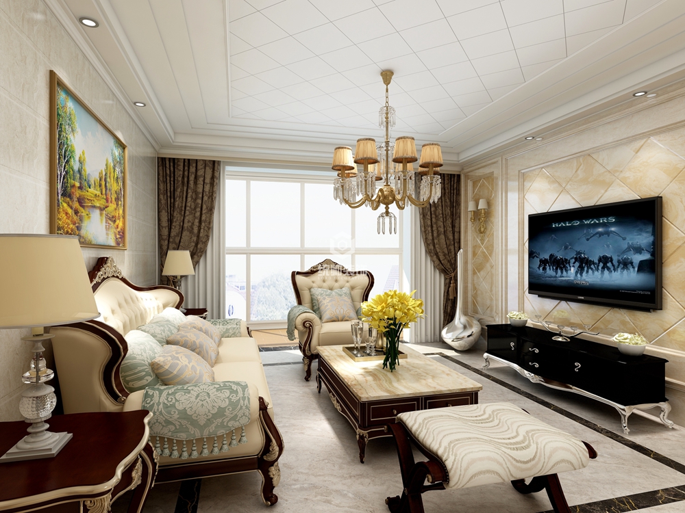 嘉定区嘉海雅苑130平方欧式风格三室两厅客厅装修效果图