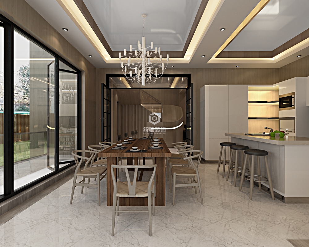 青浦區大華西郊別墅288平現代簡約餐廳裝修效果圖