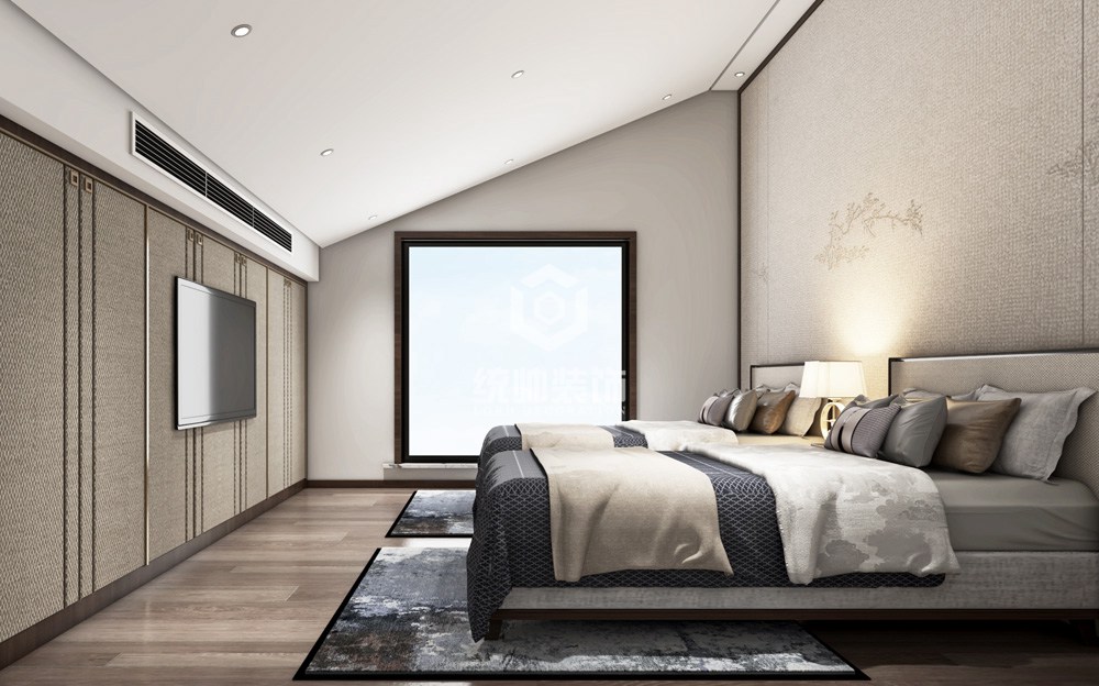 青浦区品臻园500平方新中式风格别墅卧室装修效果图