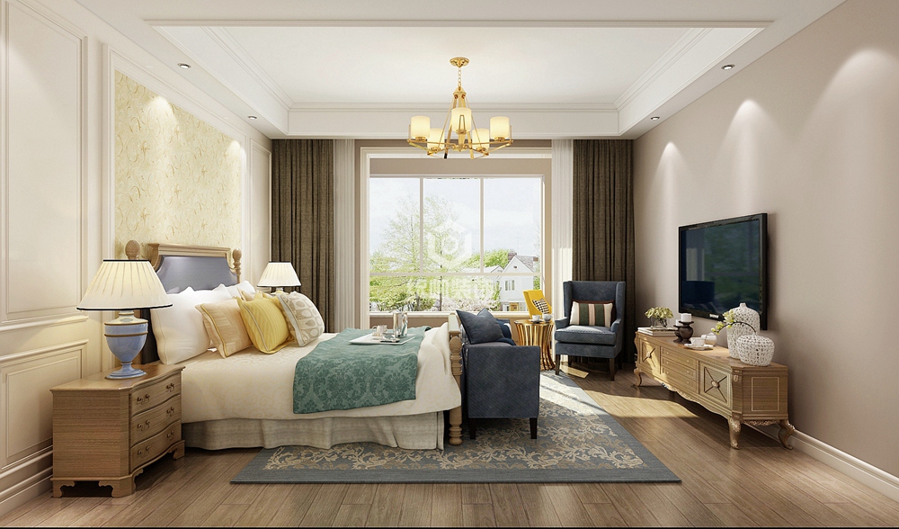 浦东新区保集澜湾260平方美式风格下叠卧室装修效果图