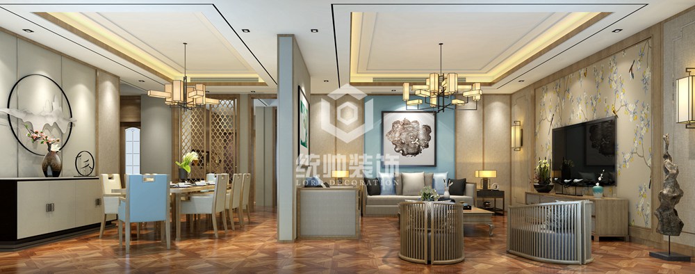 青浦区颐湾丽庭500平方新中式风格别墅客厅装修效果图