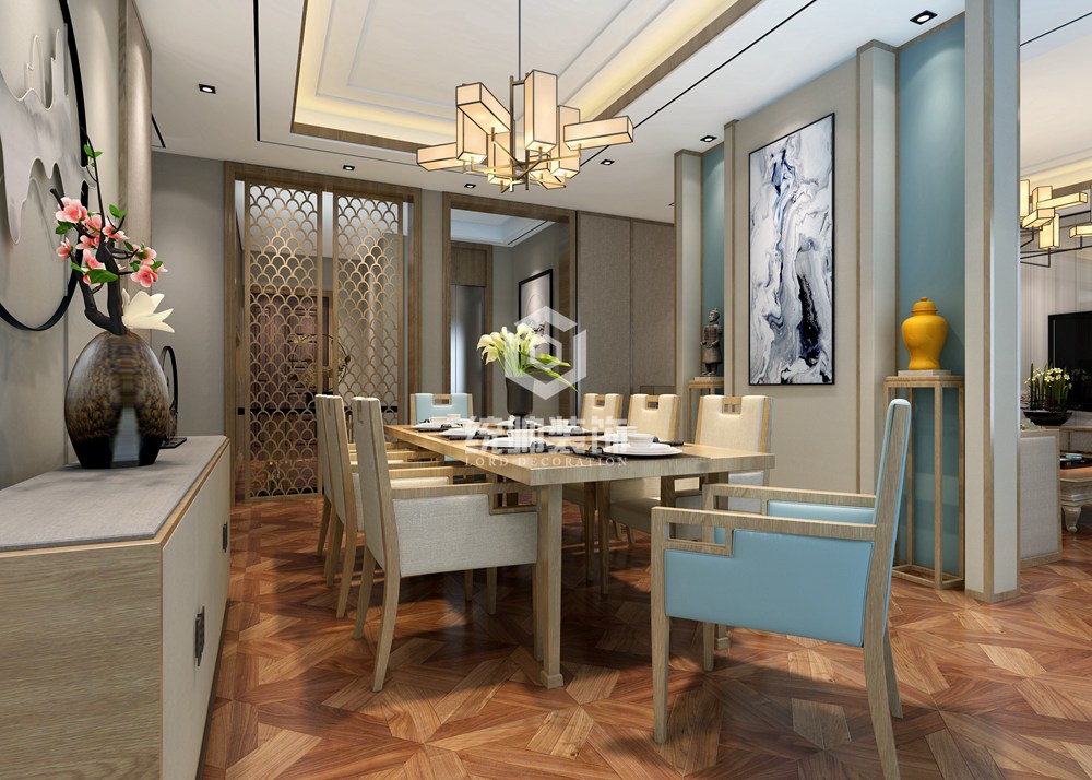 青浦区颐湾丽庭500平方新中式风格别墅餐厅装修效果图