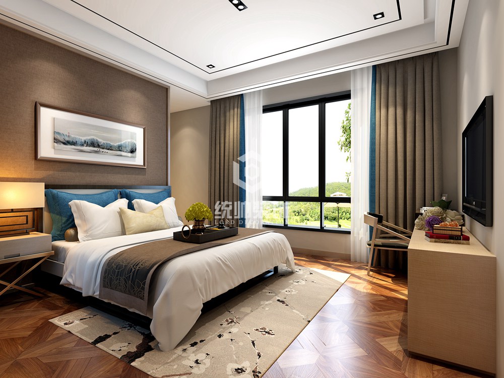 青浦区颐湾丽庭500平方新中式风格别墅卧室装修效果图