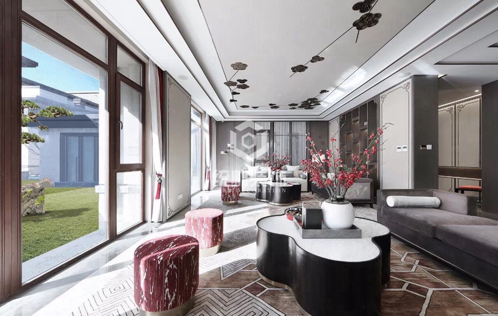浦東新區北上海至尊228平新中式客廳裝修效果圖