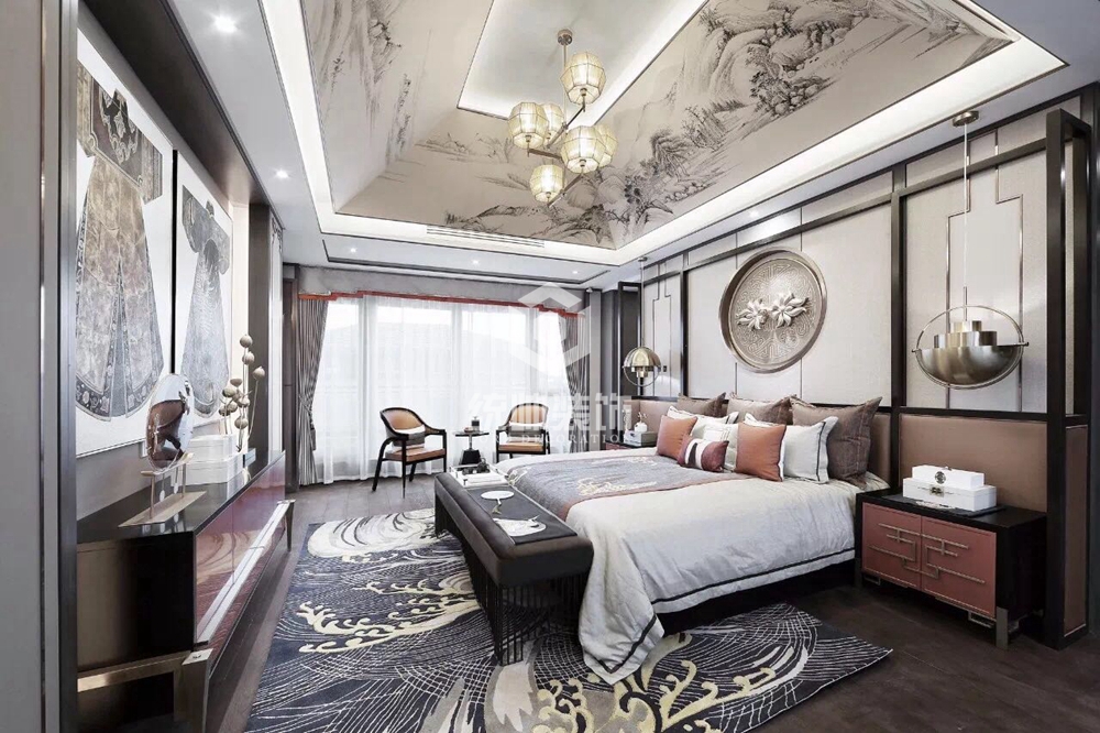 浦东新区北上海至尊228平方新中式风格5房2厅4卫2厨卧室装修效果图