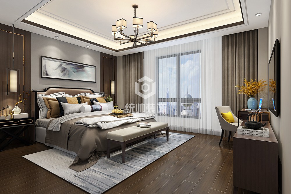 浦东新区尼德兰官邸210平新中式卧室装修效果图