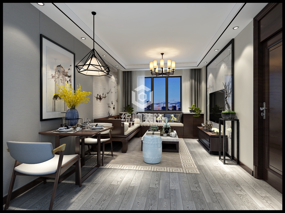 黄浦区东物公寓60平新中式客厅装修效果图