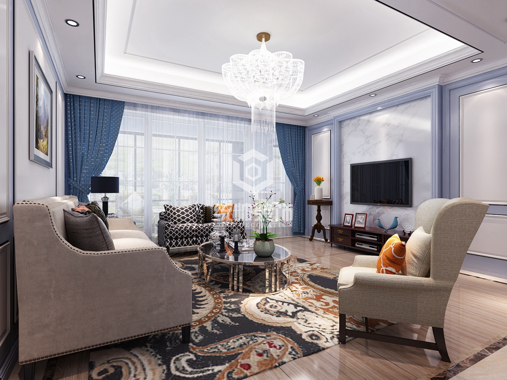 浦东新区尚海郦景140平方美式风格公寓客厅装修效果图