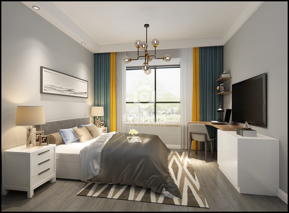 宝山区恒盛豪庭70平方美式风格两室两厅一厨一卫卧室装修效果图