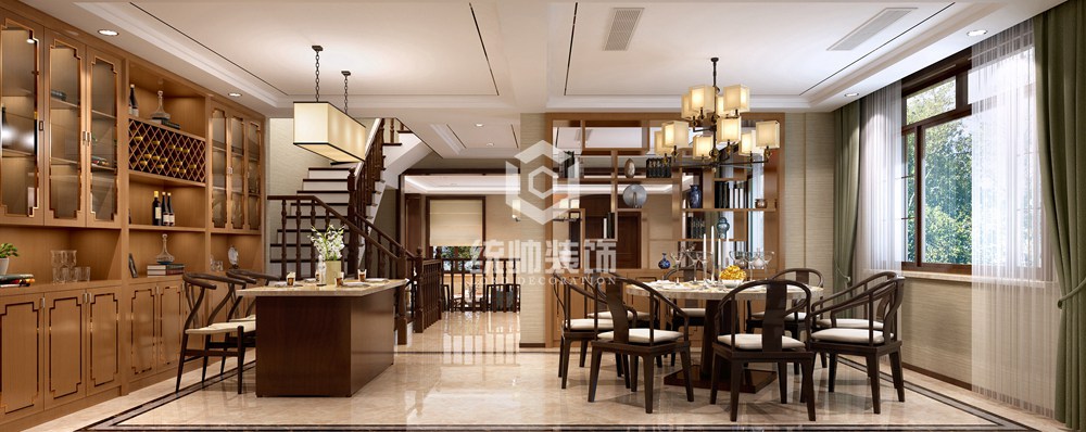 浦东新区新明半岛600平方新中式风格别墅餐厅装修效果图
