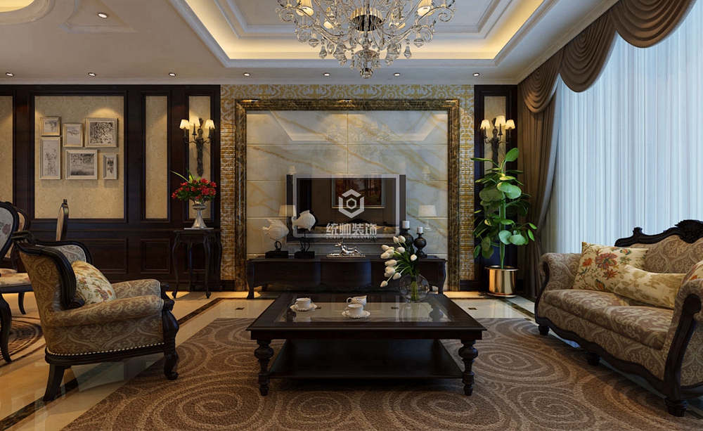 闵行区凤凰城128平方欧式风格三室两厅客厅装修效果图