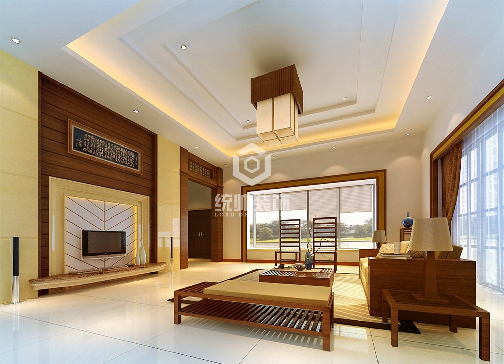 浦东新区东晶国际286平新中式客厅装修效果图