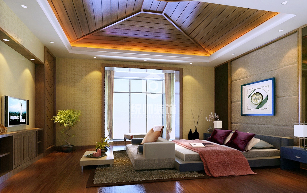 浦东新区东晶国际286平方新中式风格独栋卧室装修效果图