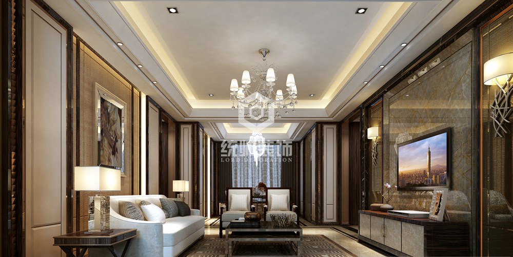 宝山区恒盛豪庭130平方新中式风格3室2厅2卫客厅装修效果图