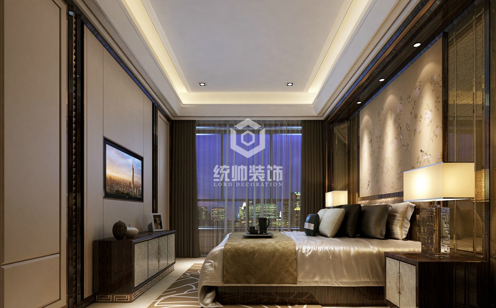 寶山區恒盛豪庭130平新中式臥室裝修效果圖