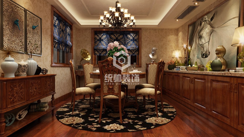 闵行区君怡公寓150平美式餐厅装修效果图
