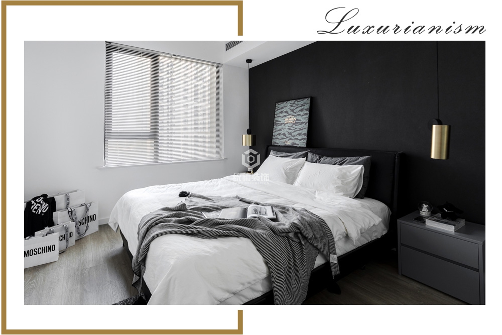 嘉定区极简黑白180平方现代简约风格别墅卧室装修效果图