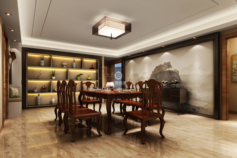 闵行区金泉苑200平方新中式风格复式餐厅装修效果图