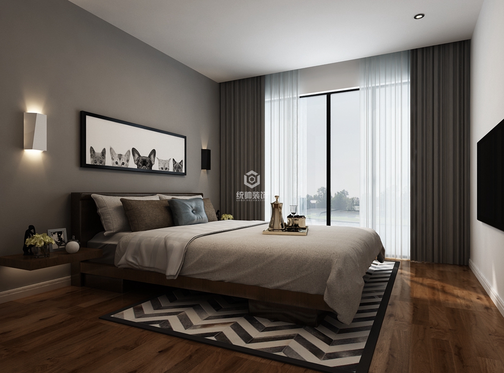 浦东新区中邦城市92平方现代简约风格两室两厅卧室装修效果图