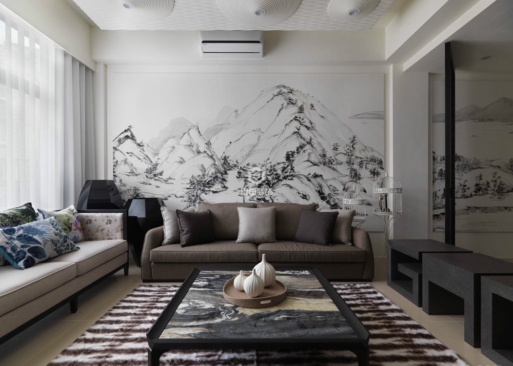 青浦区西郊半岛170平方新中式风格复式客厅装修效果图