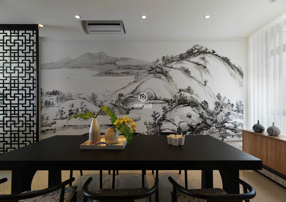 青浦区西郊半岛170平新中式餐厅装修效果图