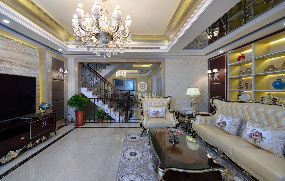 青浦区合生御廷350平方新古典风格别墅客厅装修效果图