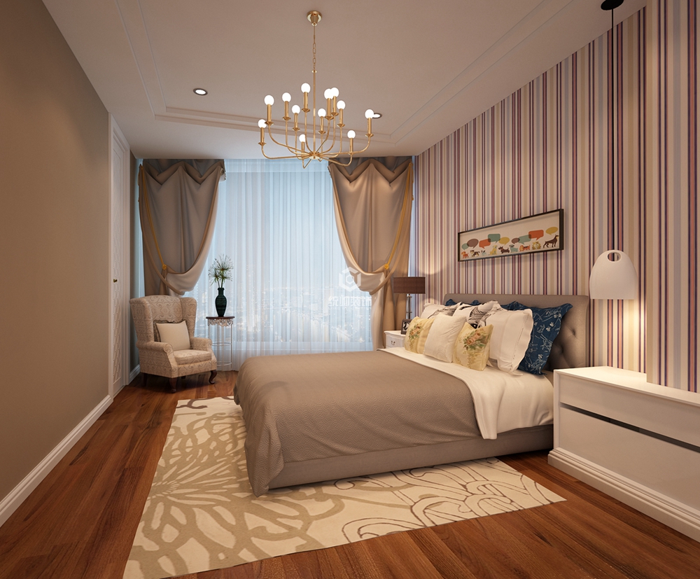 长宁区美华顿220平方现代简约风格复式卧室装修效果图