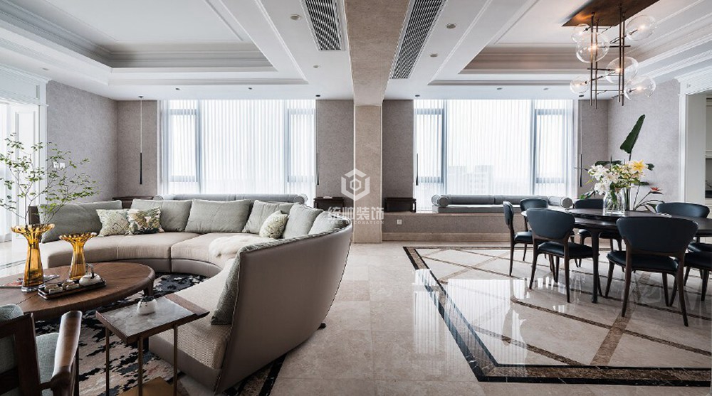 青浦区融信铂湾176平方混搭风格复式客厅装修效果图